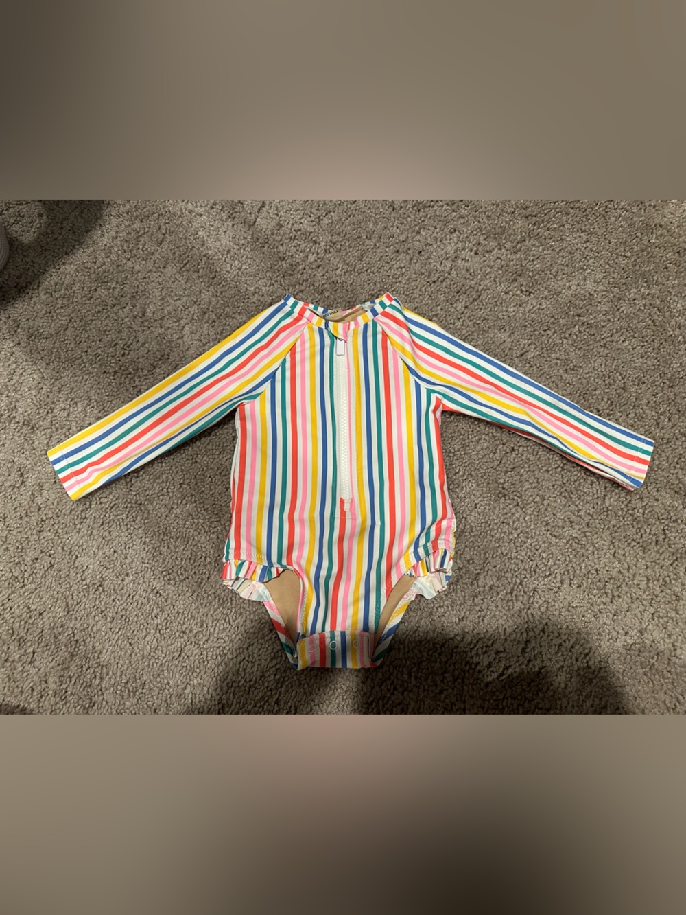 Old Navy 6-12 mo Striped Long Sleeve Baby One-Piece Swimsuit - Rainbow Stripes